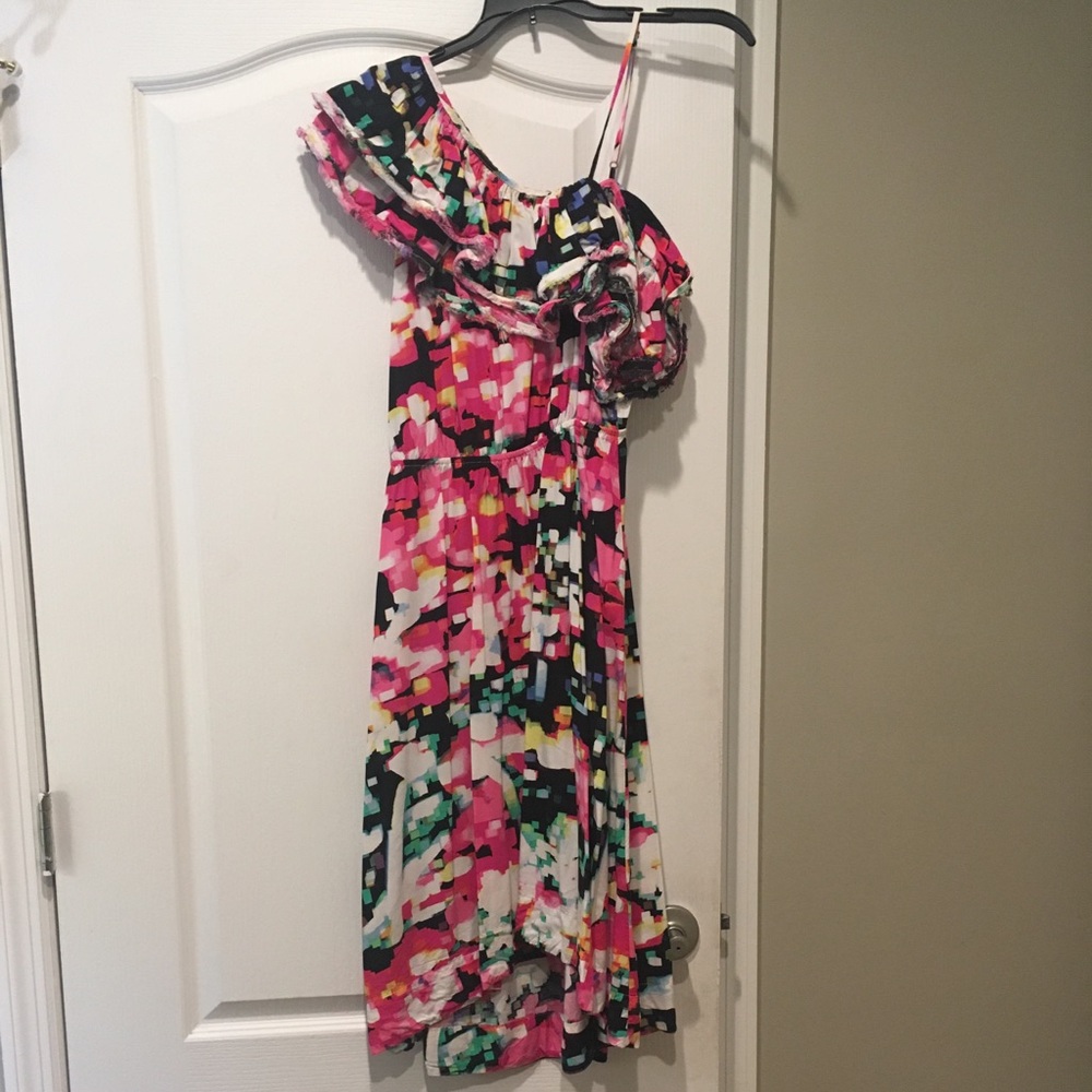 H&M vibrant one shoulder ruffle dress size 6
